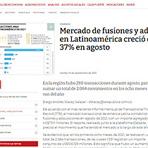 Mercado de fusiones y adquisiciones en Latinoamrica creci cerca de 37% en agosto